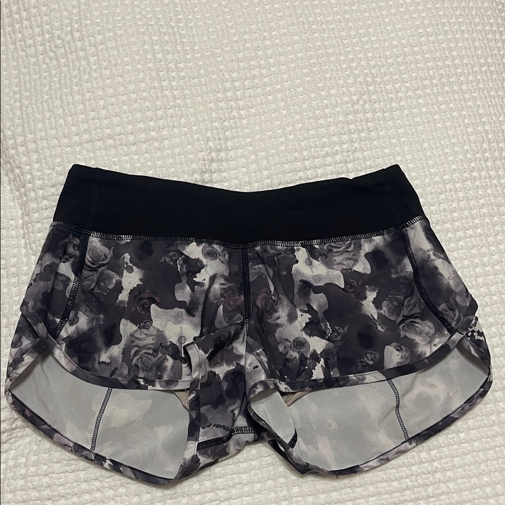 Lululemon Athletica Black and Gray Floral Athletic Shorts